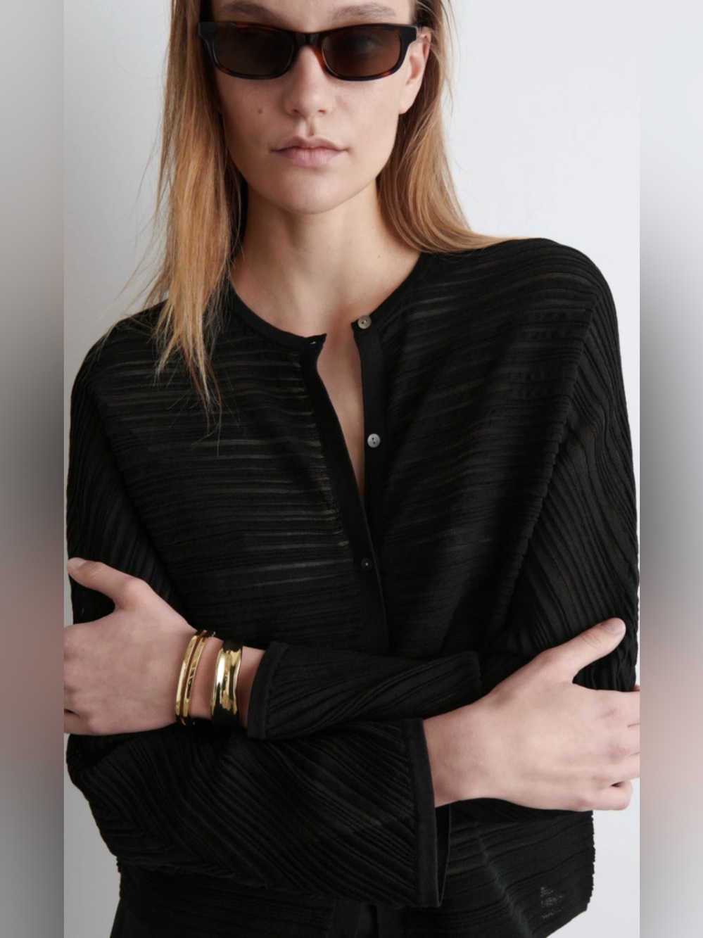 COS Black Pleated Knitted Cardigan Small NWOT